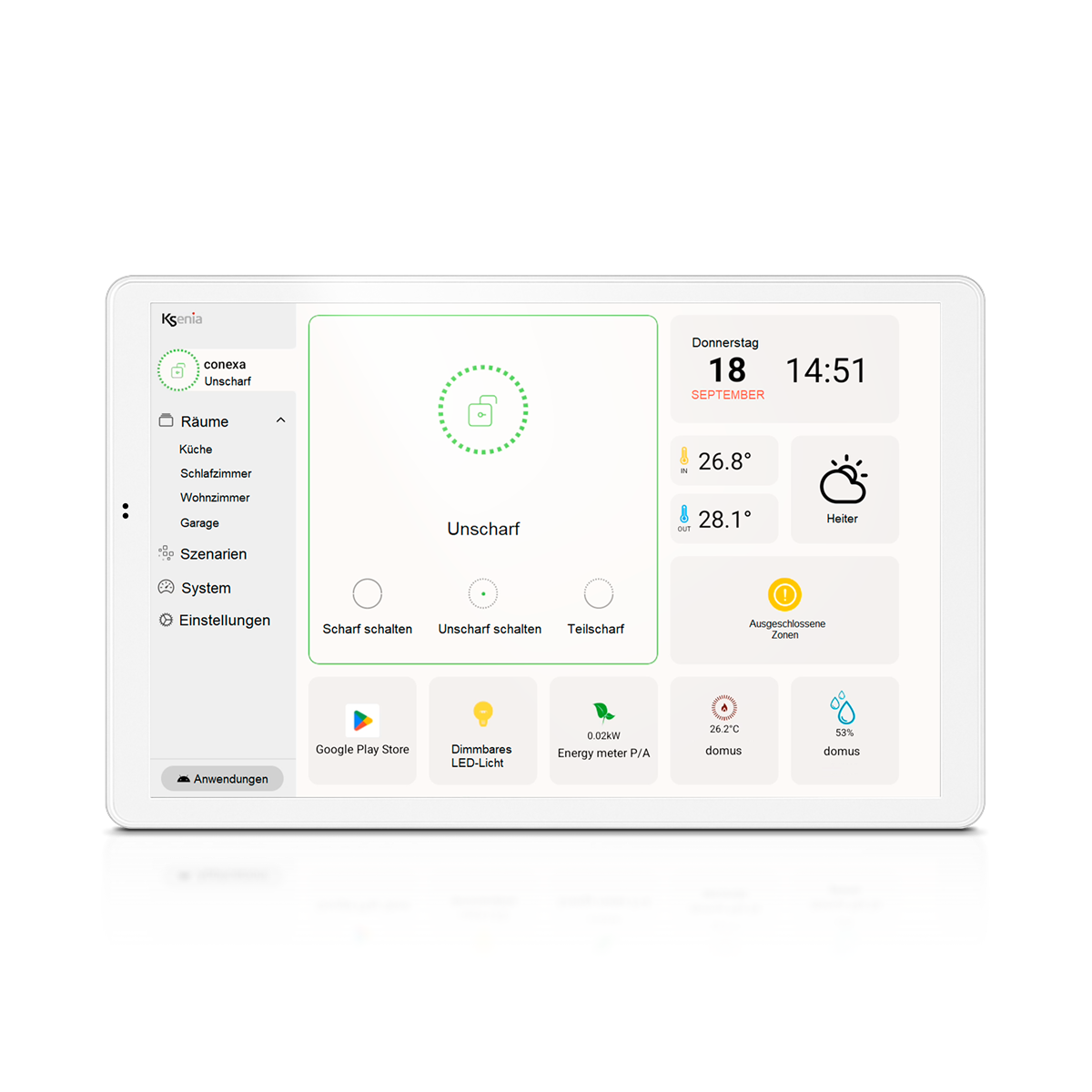 Ksenia conexa 10,1 Zoll IP-Touchpad zur zentralen Steuerung von Sicherheit und Smart Home
